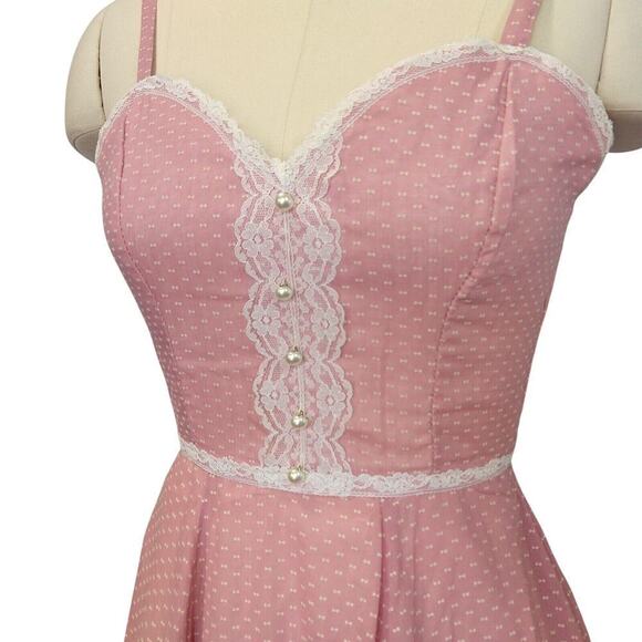Gunne Sax Pink Swiss Dot Maxi Dress Size XS 5 Calico Vintage 70s Prairie - Picture 7 of 10
